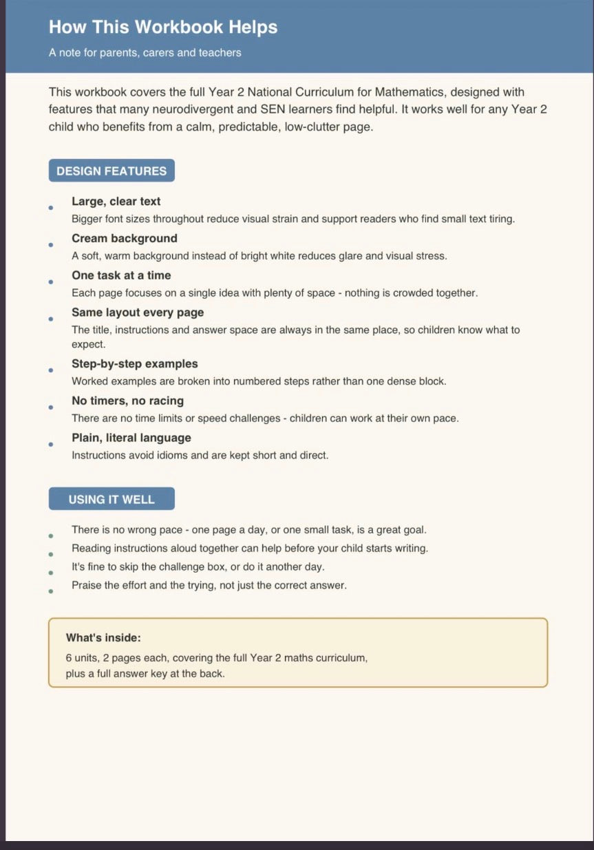 SEN Friendly: Maths Workbook Ages 6-8