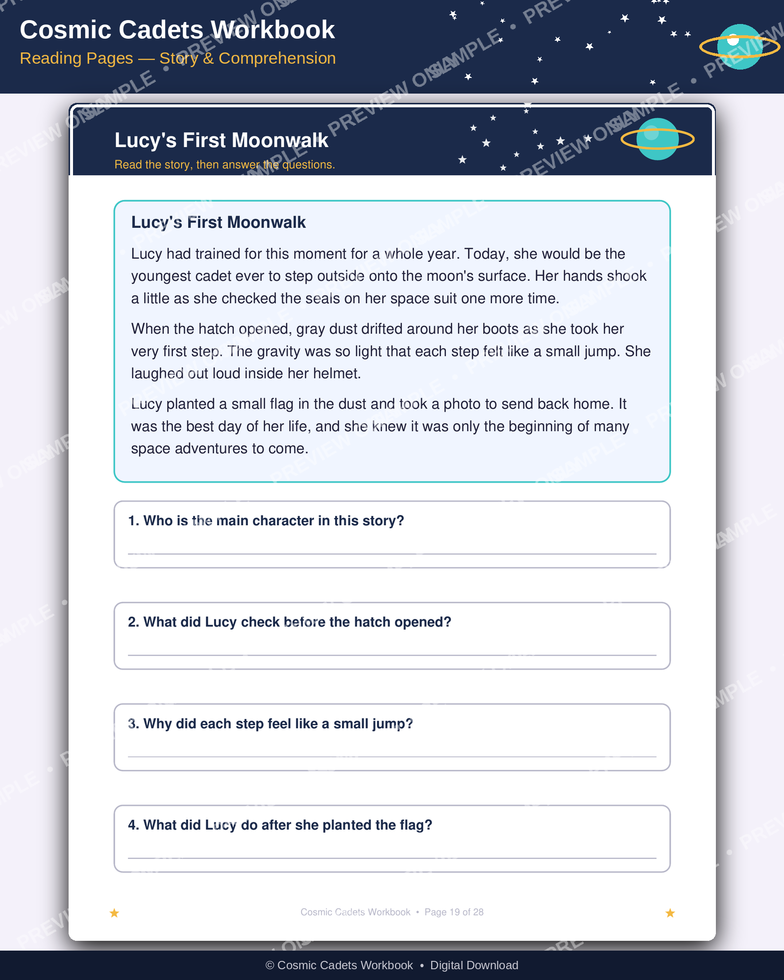 Cosmic Cadets Workbook — Grade 3 Math & Reading Printable Activity Book (Ages 8-9) | 28 Pages | Space-Themed Homeschool & Classroom Resource